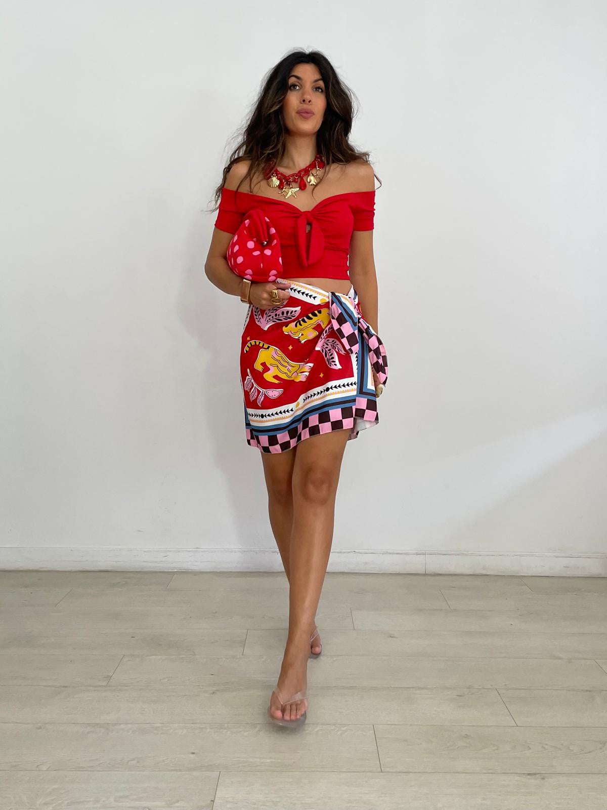 FALDA LAZADA CUADROS MARRON/ROSA