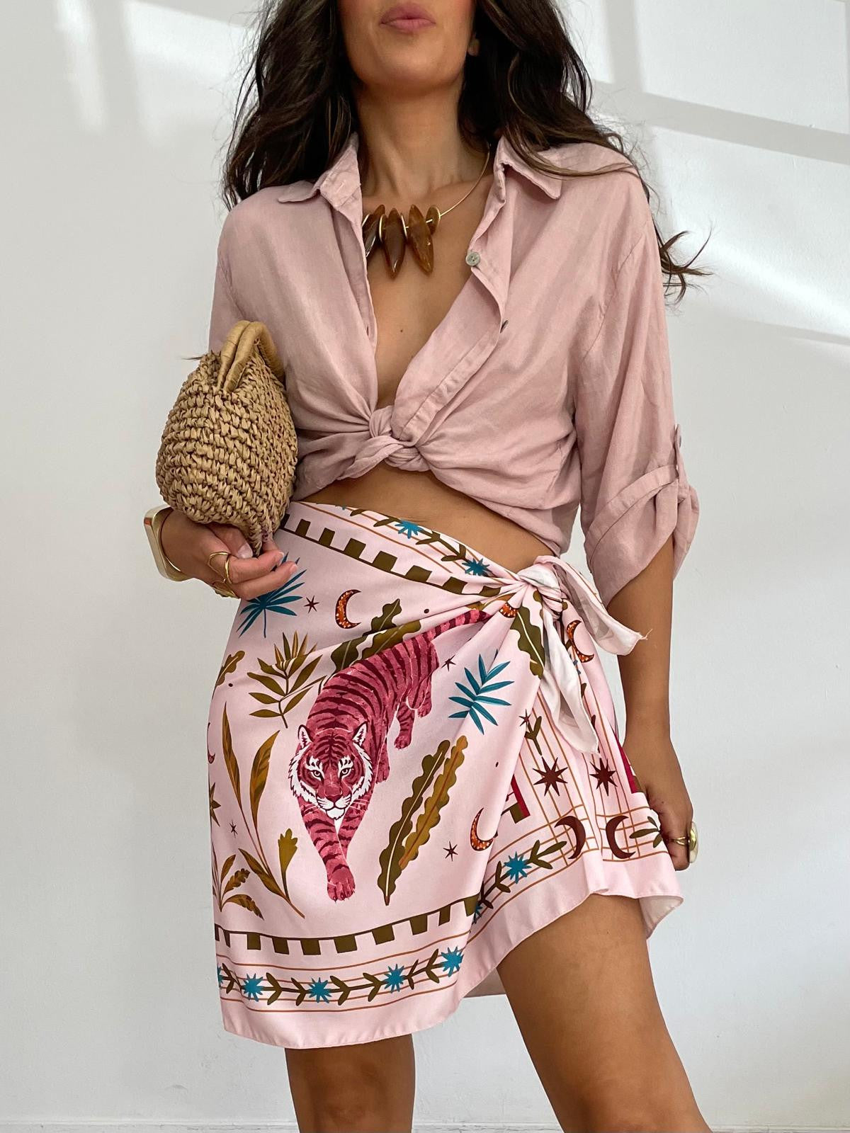 BLUSA ABOTONADA ANUDADA LINO