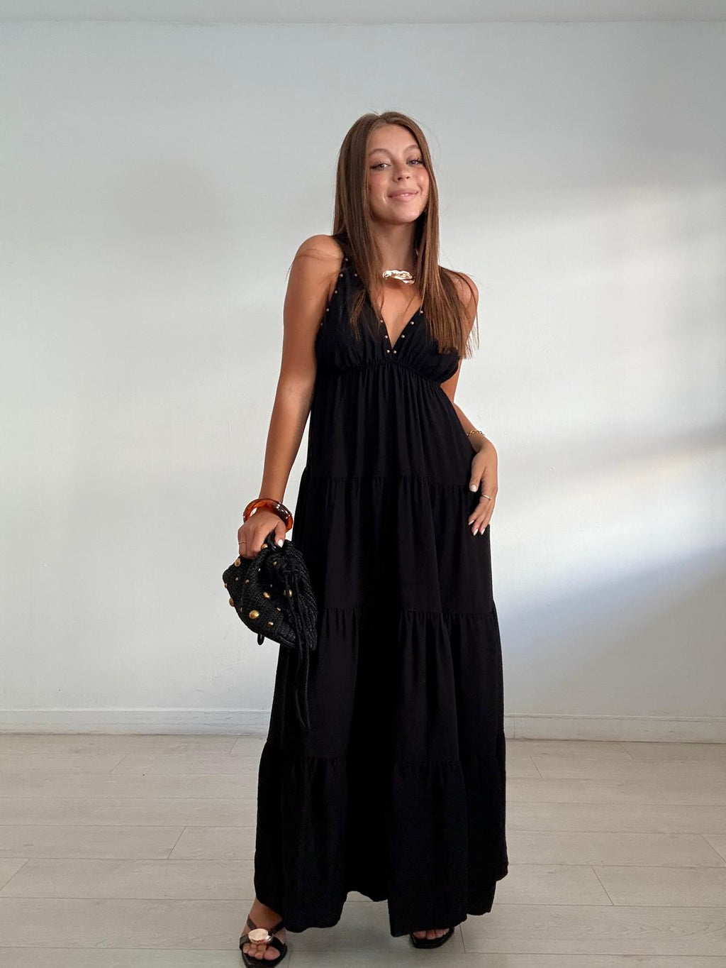 VESTIDO LARGO TACHITAS PECHO