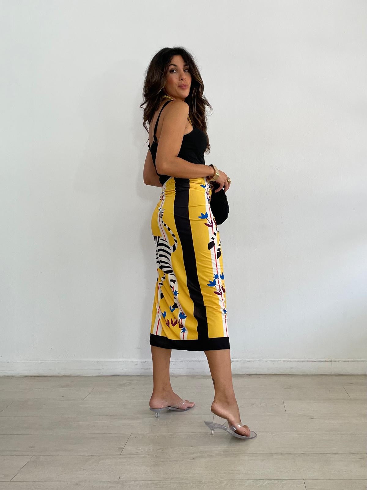 FALDA LARGA LICRA ZEBRA AMARILLA/NEGRA