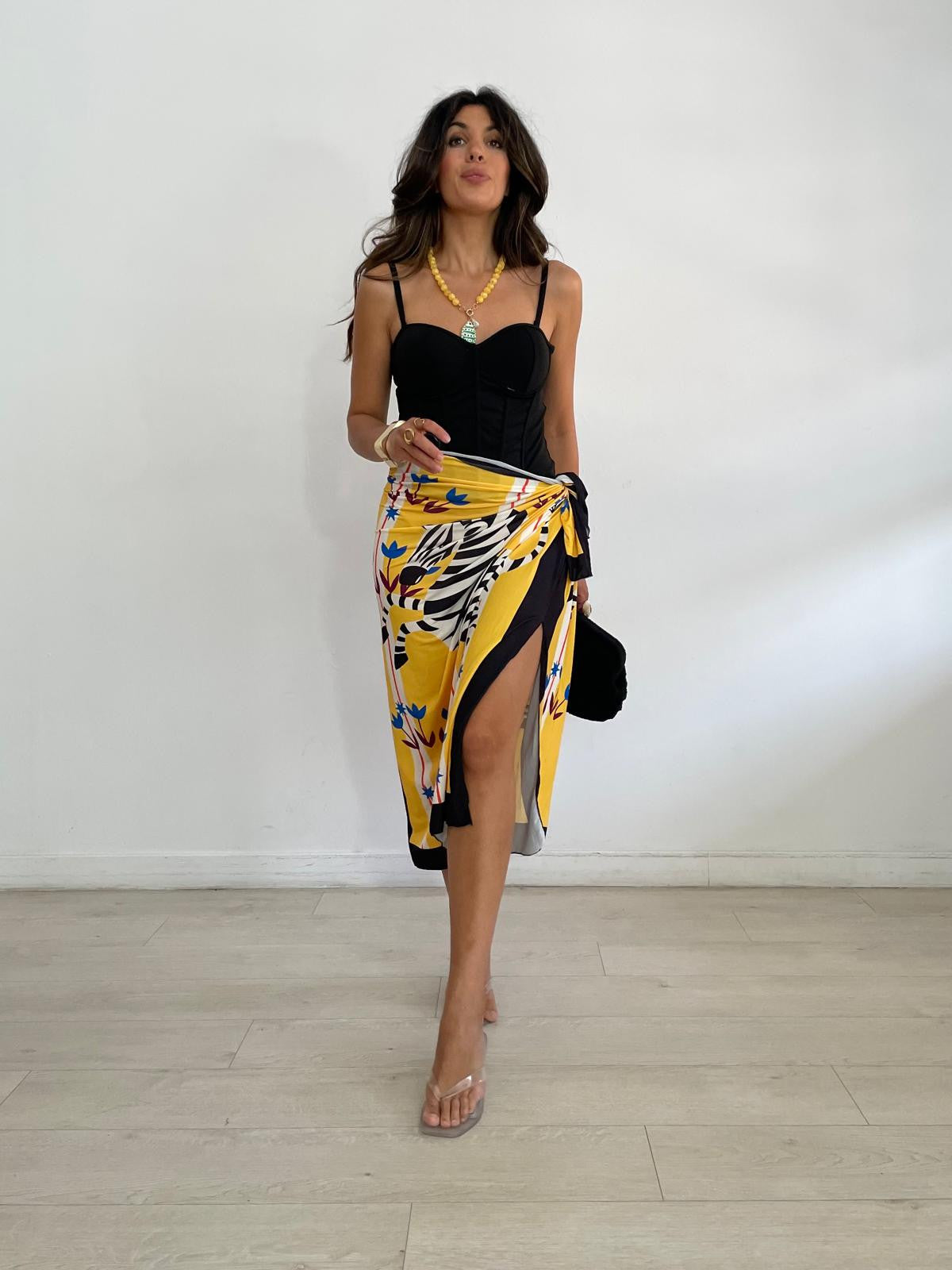 FALDA LARGA LICRA ZEBRA AMARILLA/NEGRA