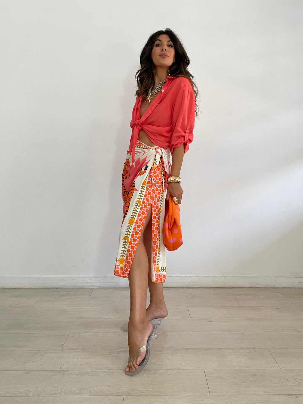 FALDA LARGA LICRA ESTRELLA CORAL
