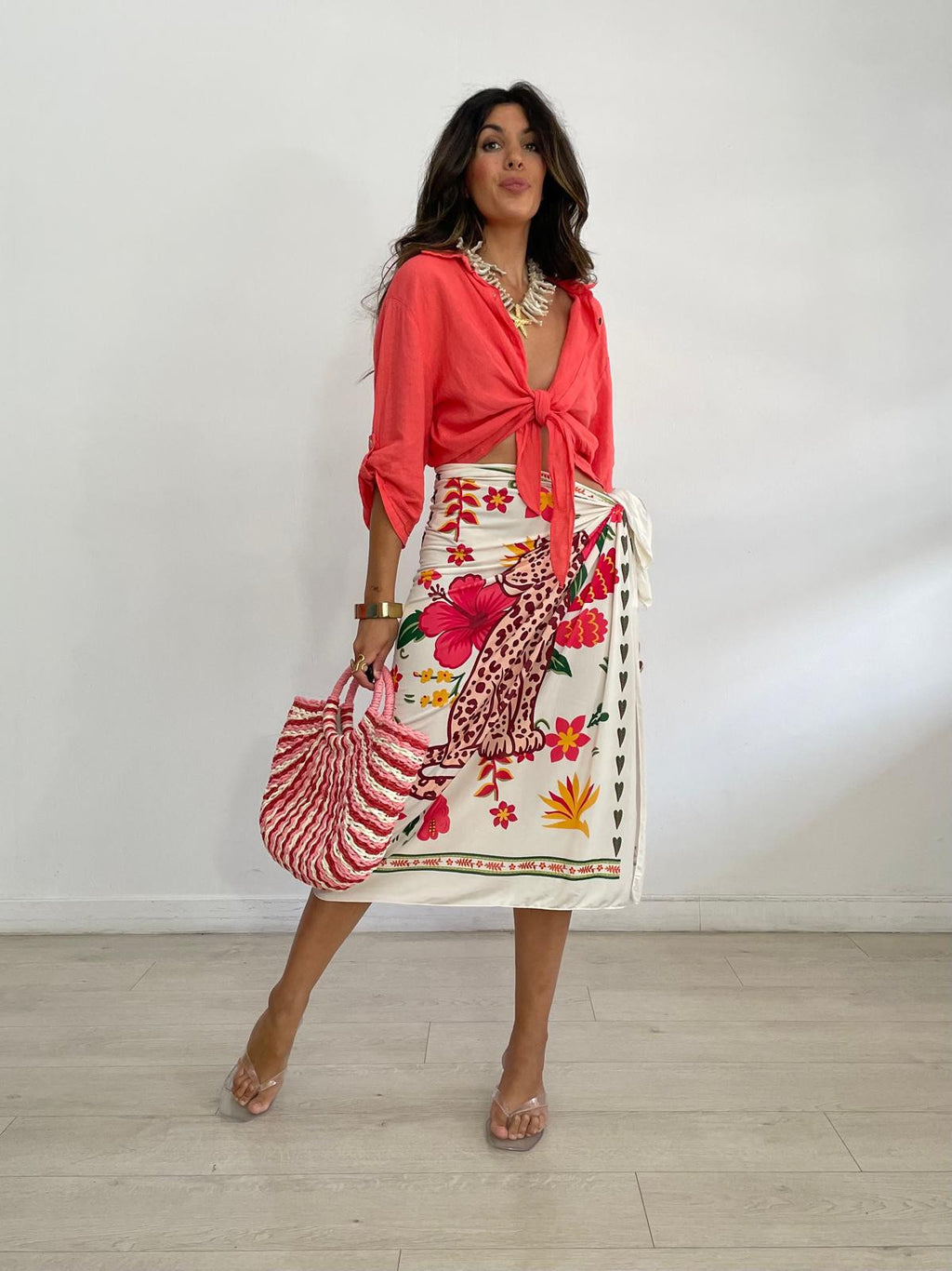 FALDA LARGA LICRA TIGRE FLORES
