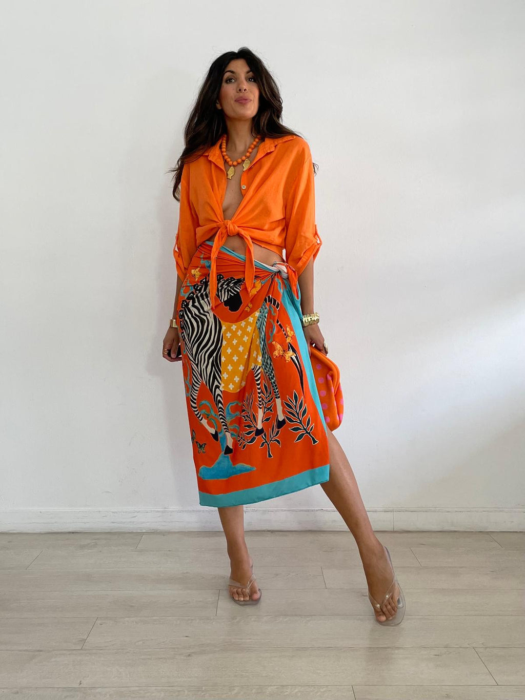 FALDA LARGA LICRA ZEBRA NARANJA