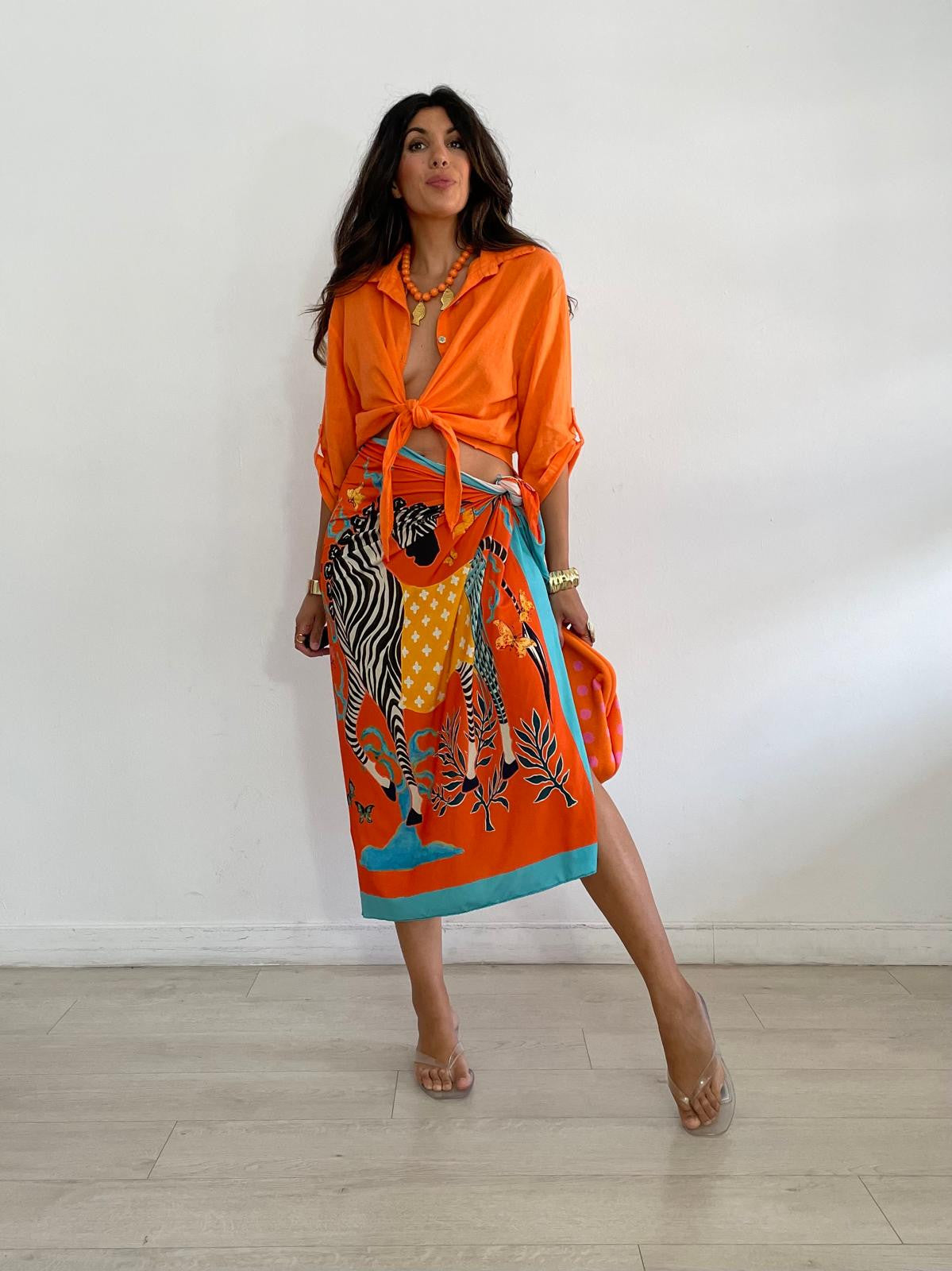 FALDA LARGA LICRA ZEBRA NARANJA