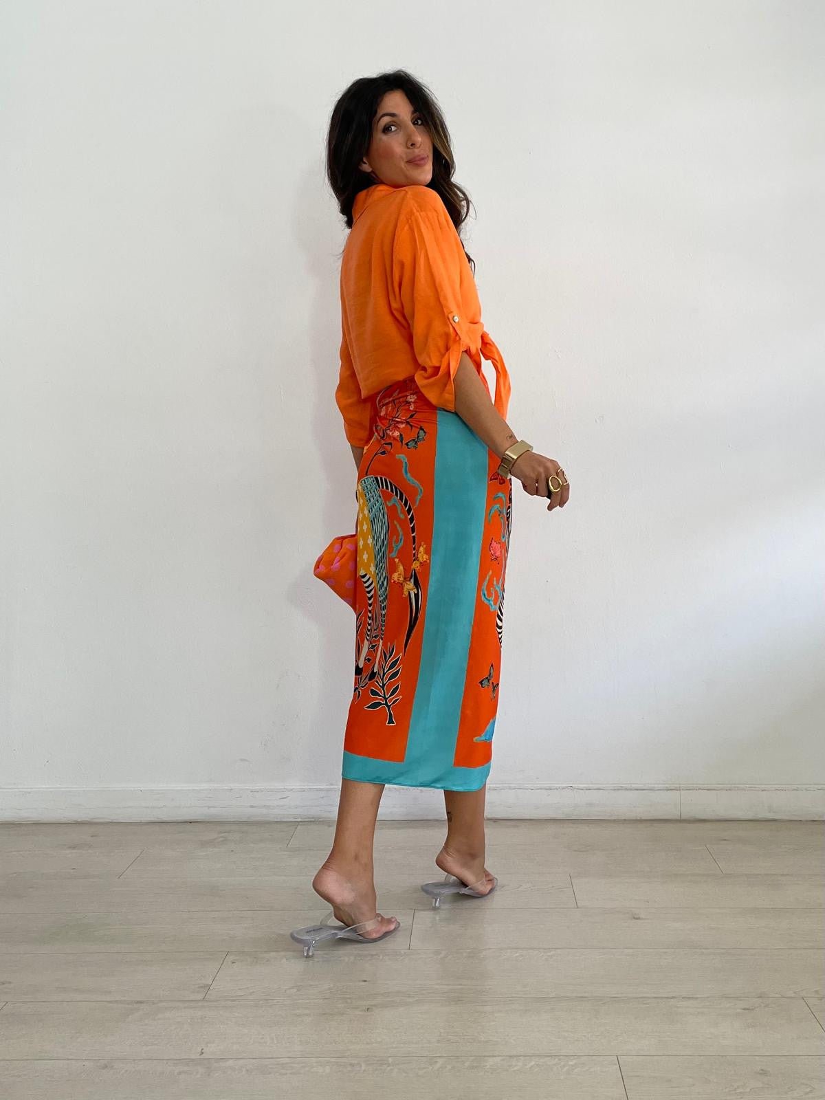 FALDA LARGA LICRA ZEBRA NARANJA