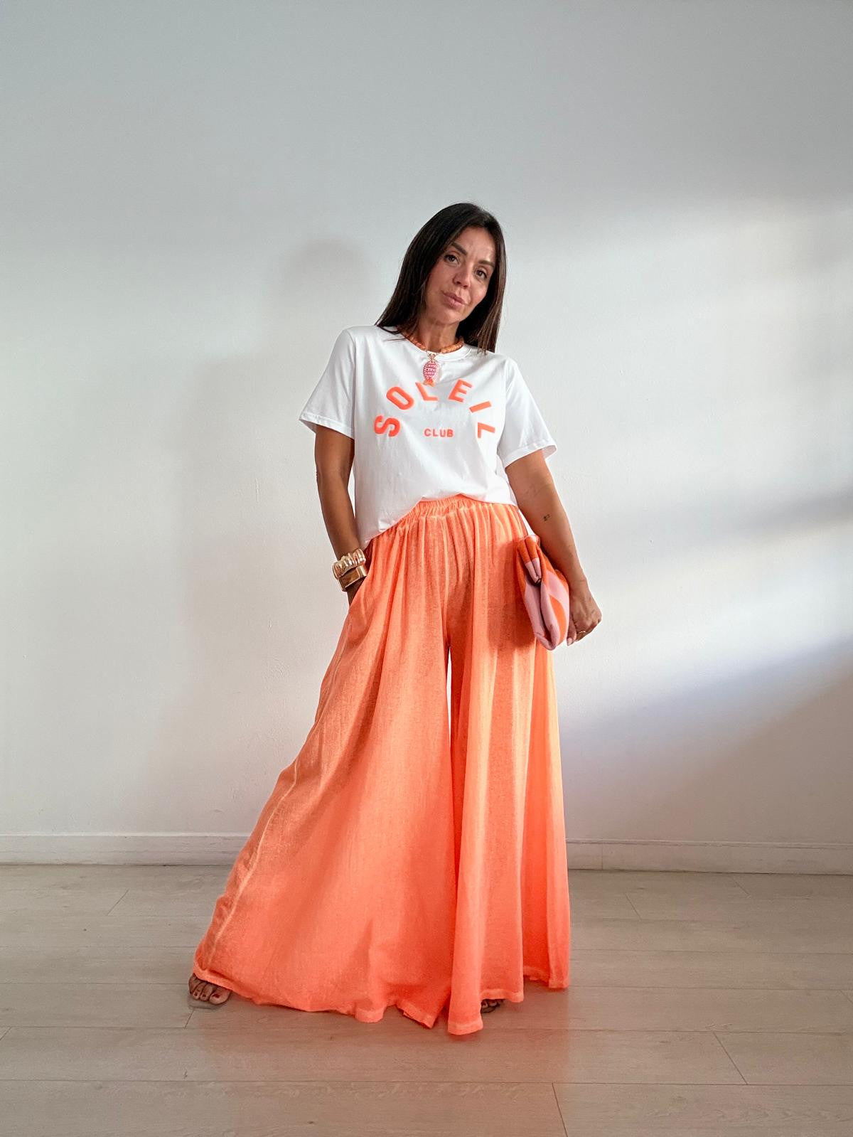 PANTALÓN FLUIDO EFECTO LINO FLÚOR