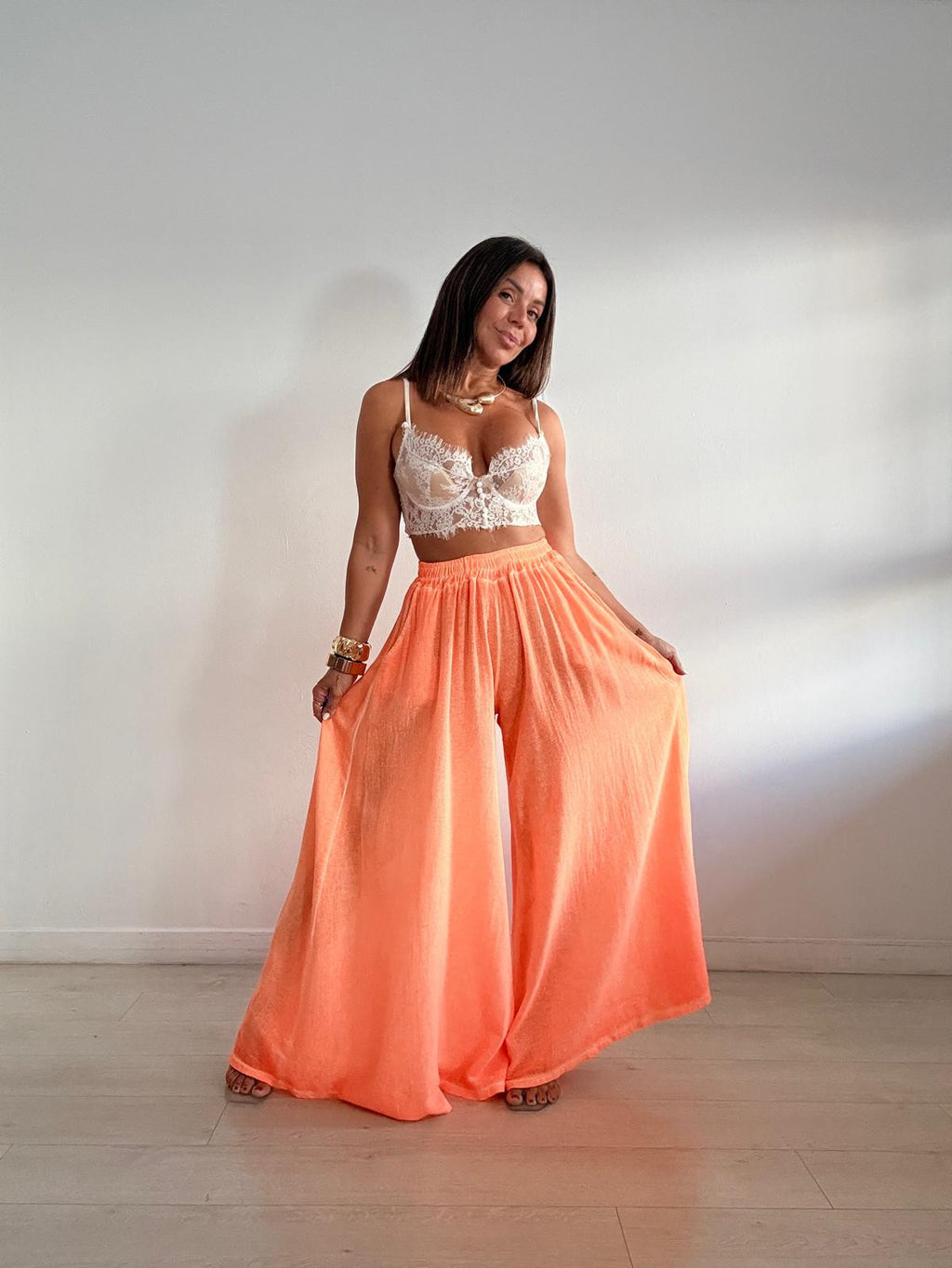 PANTALÓN FLUIDO EFECTO LINO FLÚOR