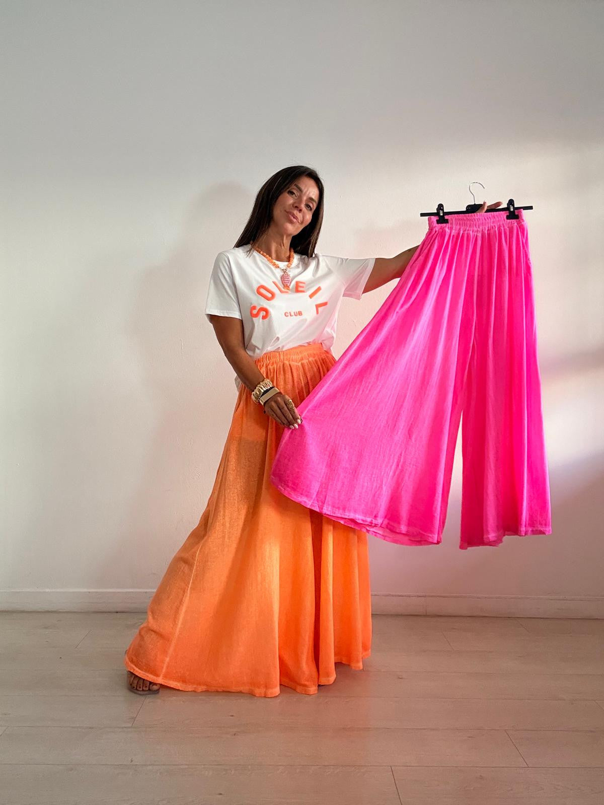 PANTALÓN FLUIDO EFECTO LINO FLÚOR
