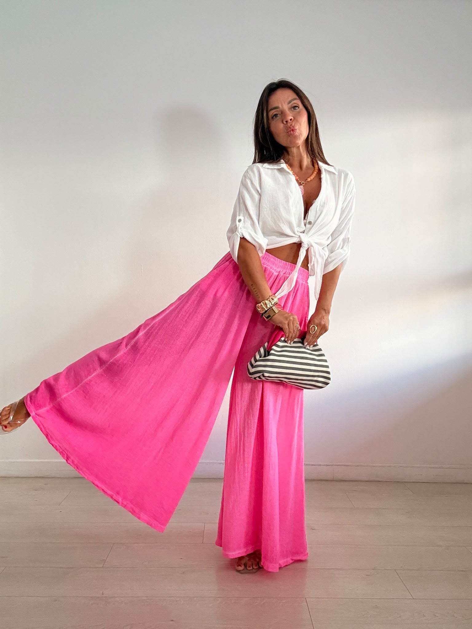 PANTALÓN FLUIDO EFECTO LINO FLÚOR