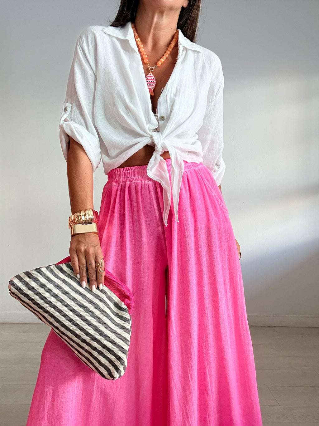 BLUSA ABOTONADA ANUDADA LINO