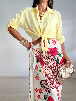 BLUSA ABOTONADA ANUDADA LINO