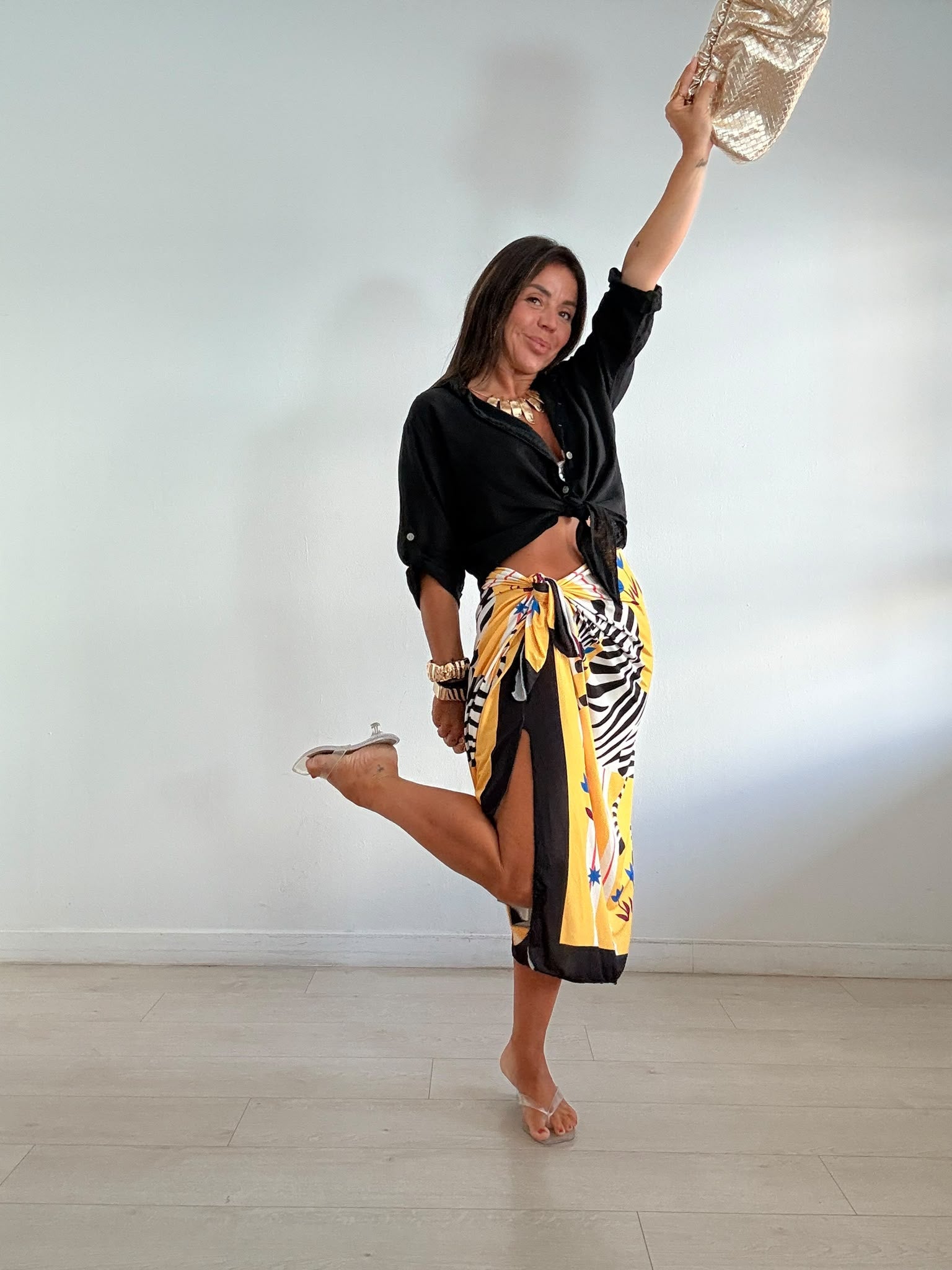 FALDA LARGA LICRA ZEBRA AMARILLA/NEGRA