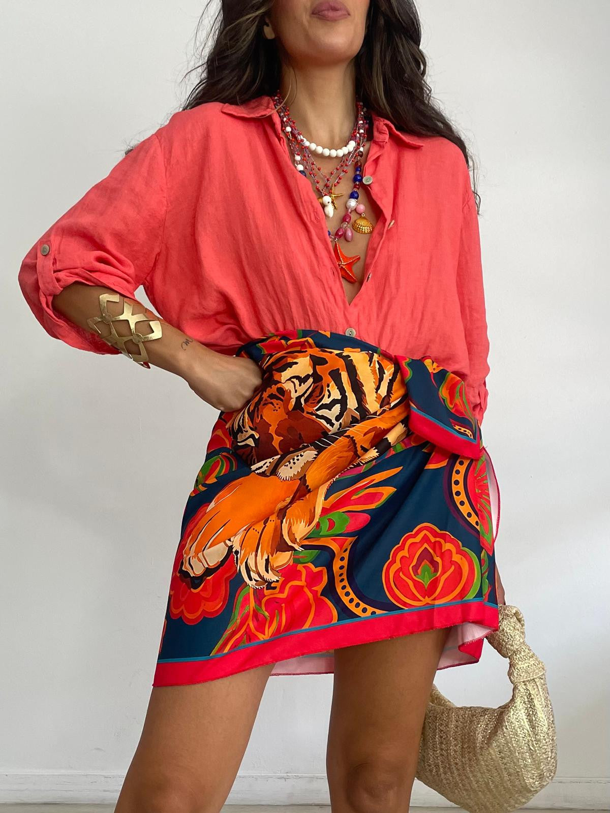 FALDA LAZADA TIGRE CORAL/AZUL
