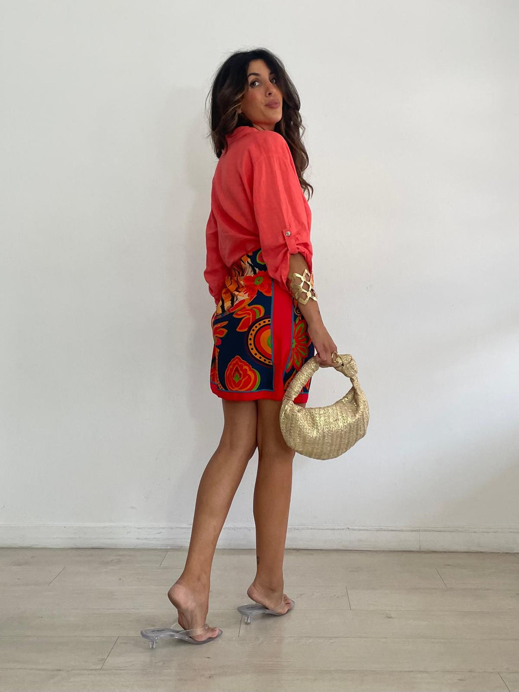 FALDA LAZADA TIGRE CORAL/AZUL