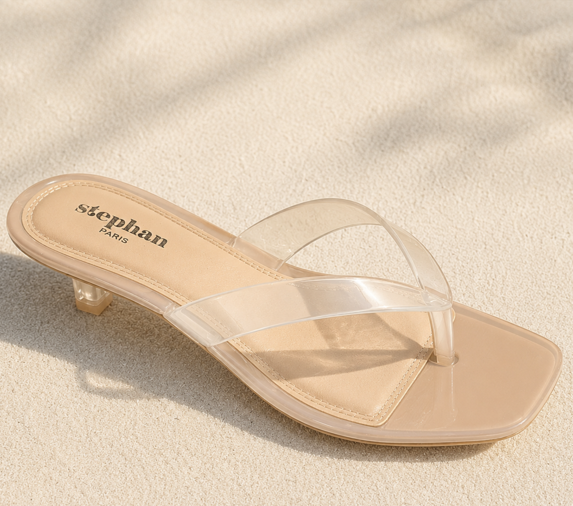 SANDALIA TACONCITO TRANSPARENTE BEIGE