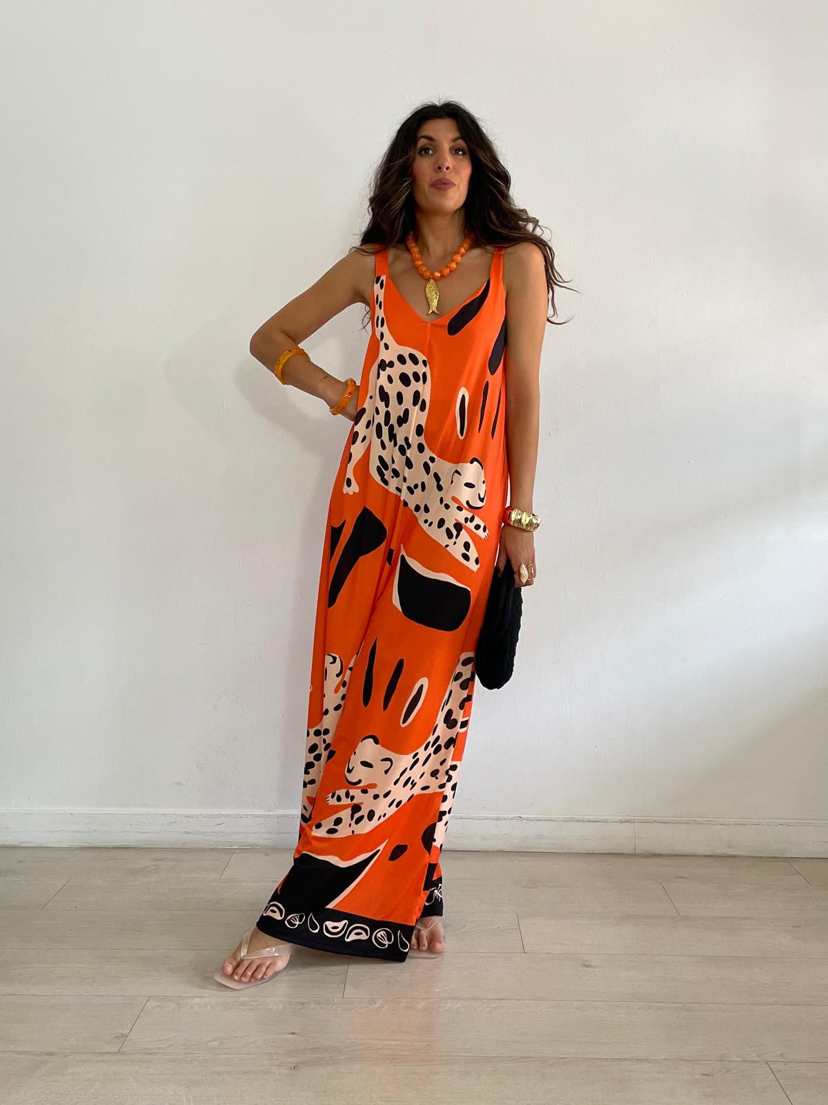 MONO LICRA TIGRE NEGRO/NARANJA