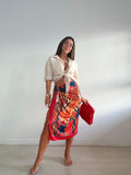 FALDA LARGA LICRA TIGRE CORAL/AZUL