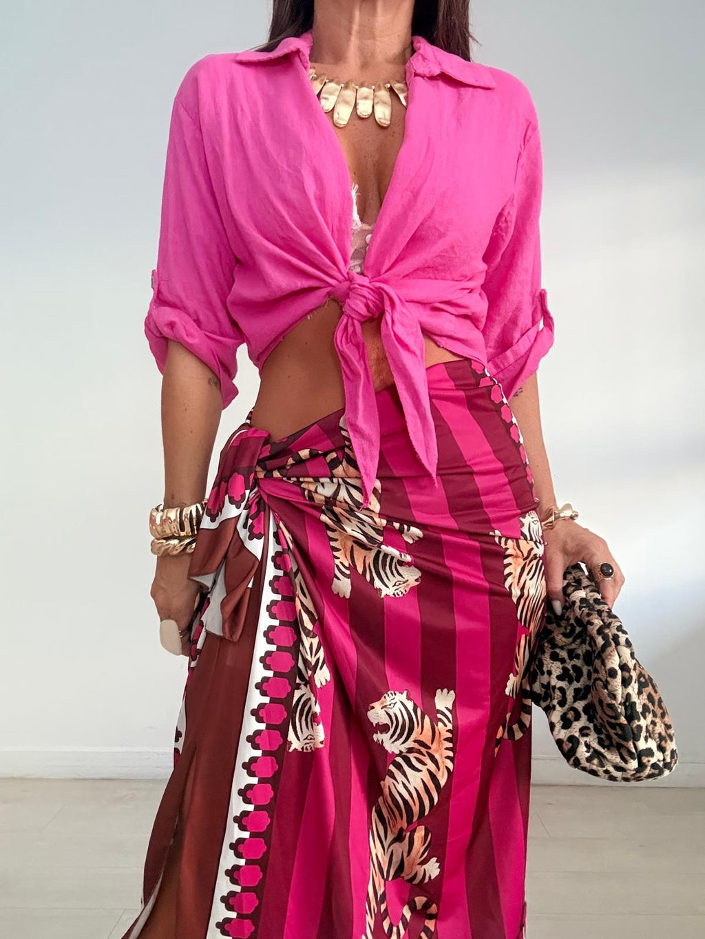 FALDA LARGA LICRA TIGRES GRANATE / FUCSIA