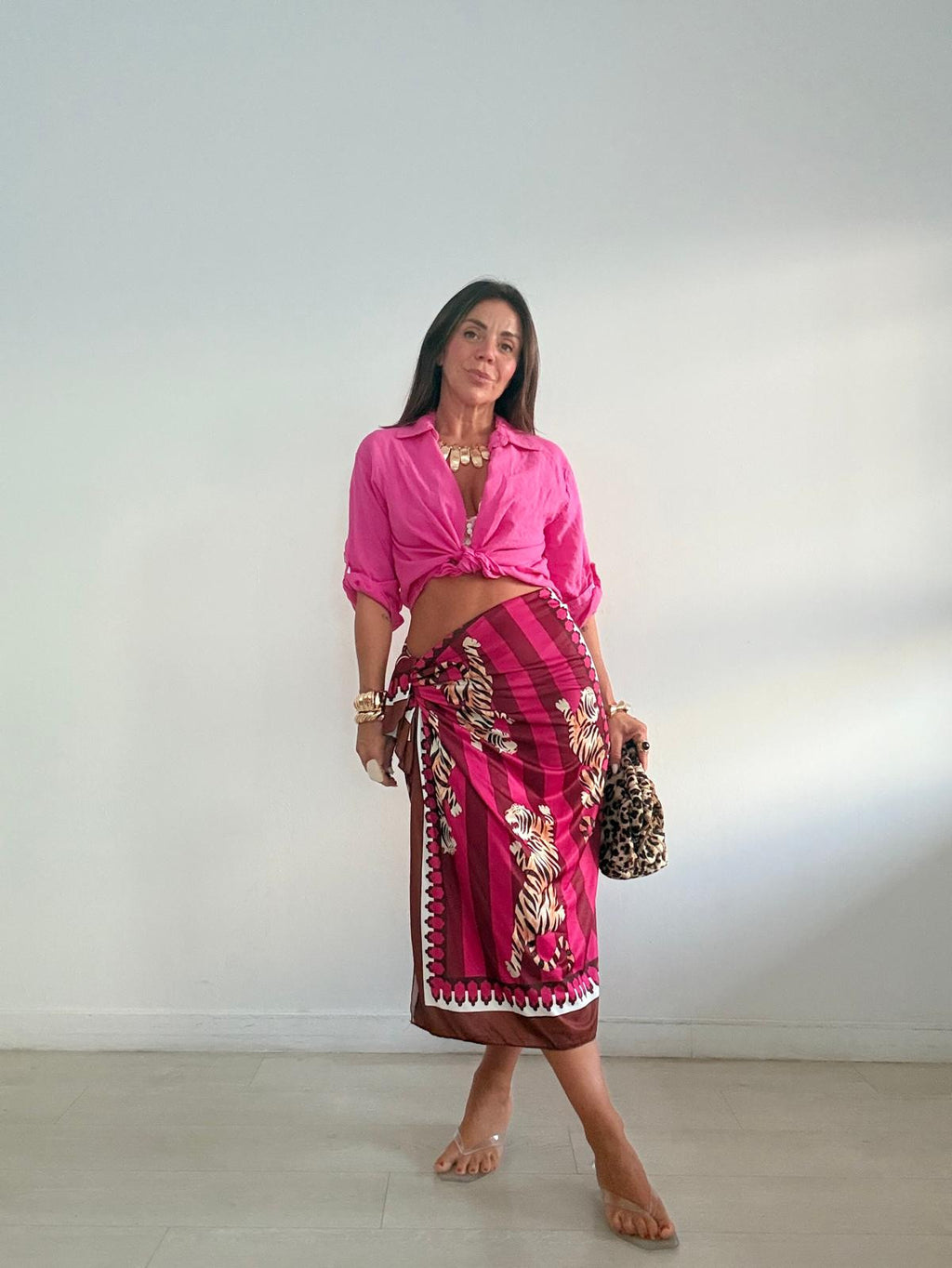 FALDA LARGA LICRA TIGRES GRANATE / FUCSIA