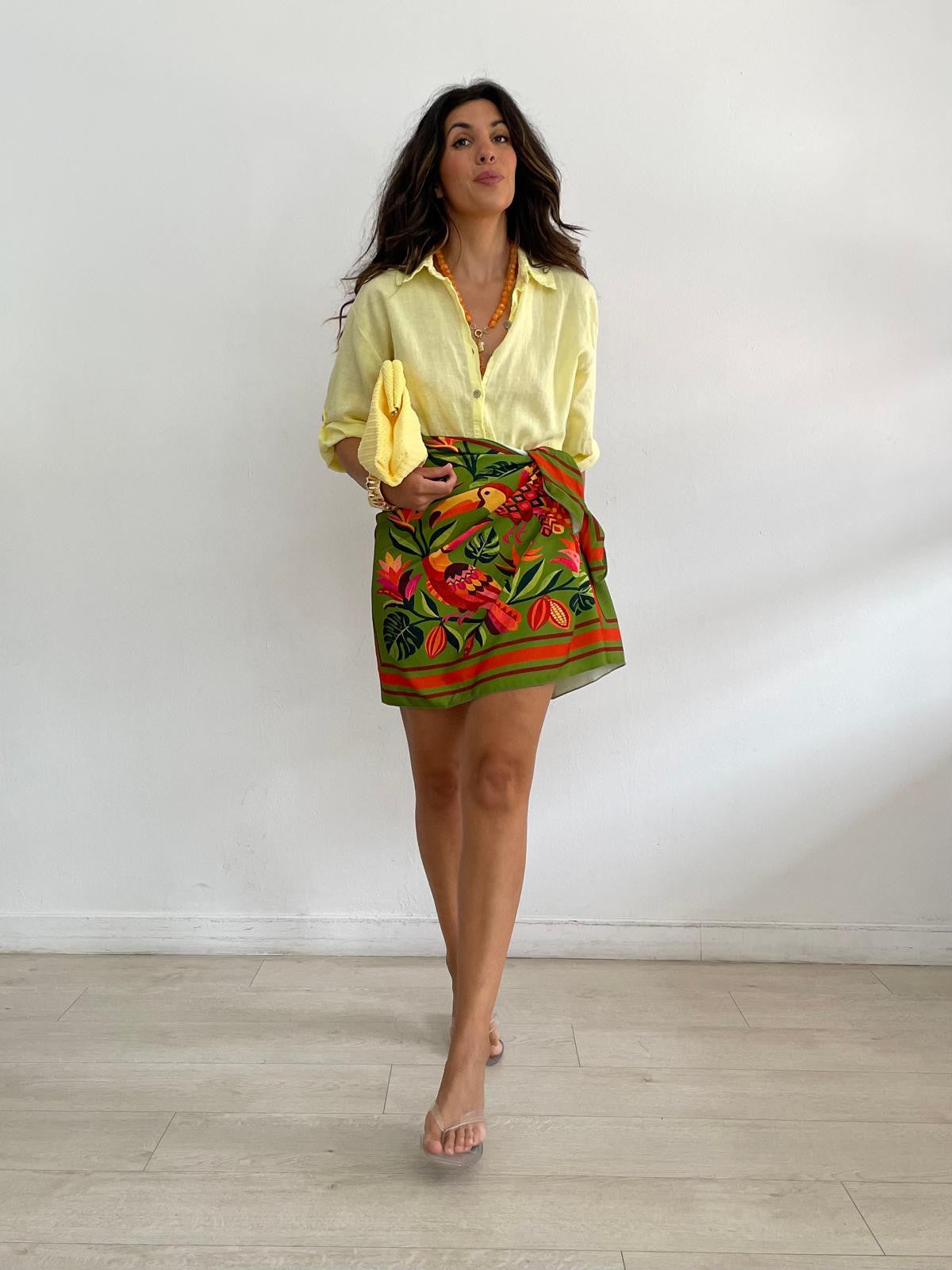 FALDA LAZADA LOROS VERDE