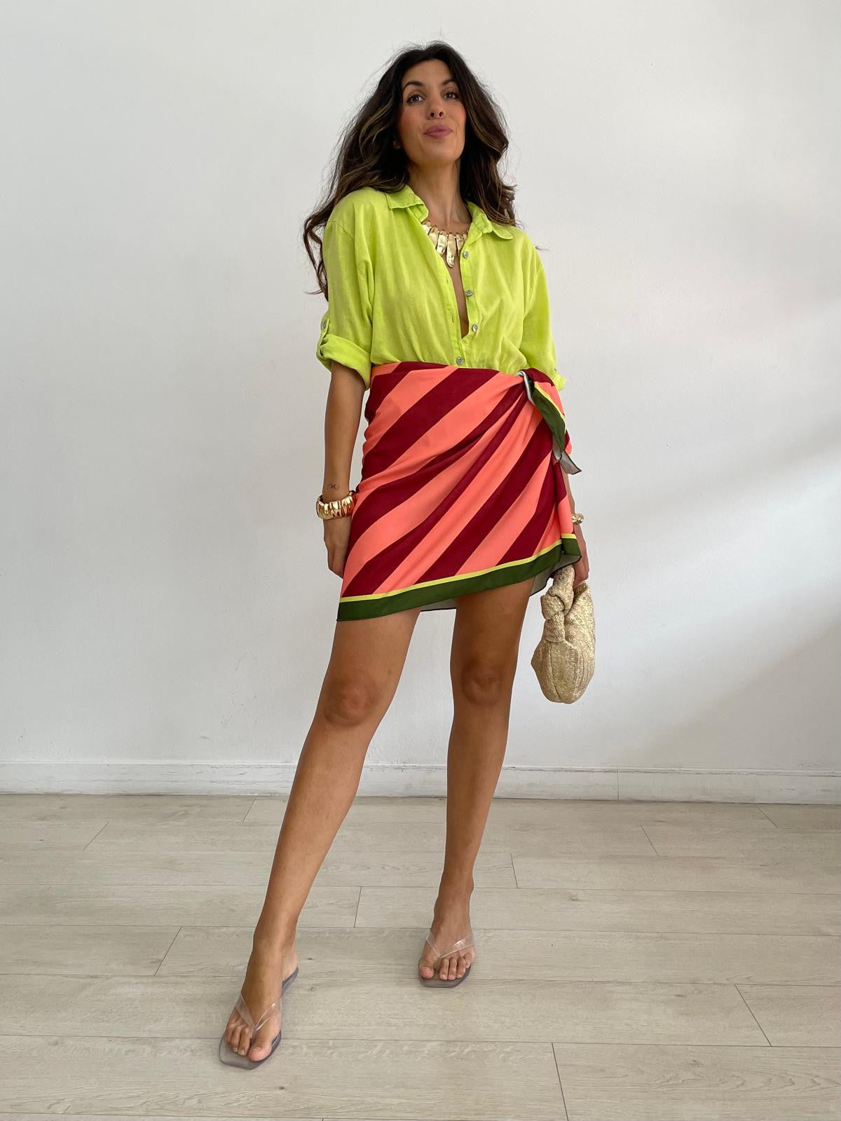 FALDA LAZADA RAYAS GRANATE / CORAL