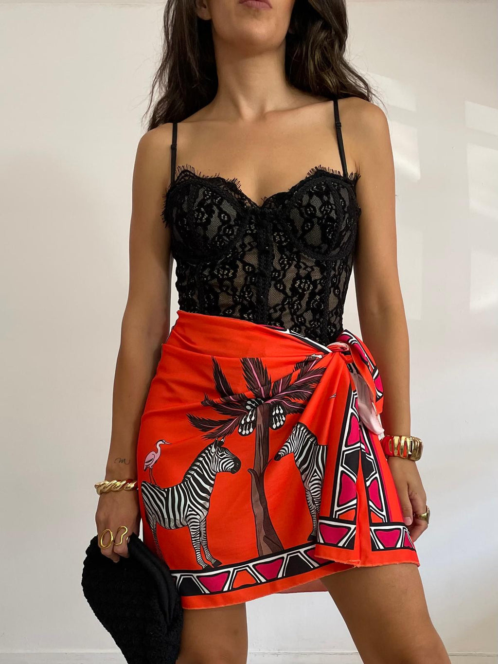 FALDA LAZADA ZEBRAS RAYAS FUCSIA/NARANJA