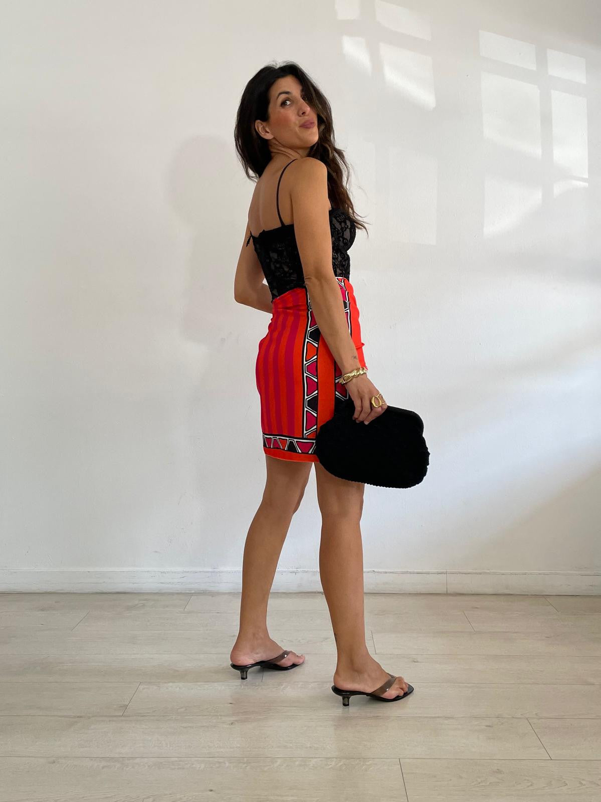 FALDA LAZADA ZEBRAS RAYAS FUCSIA/NARANJA