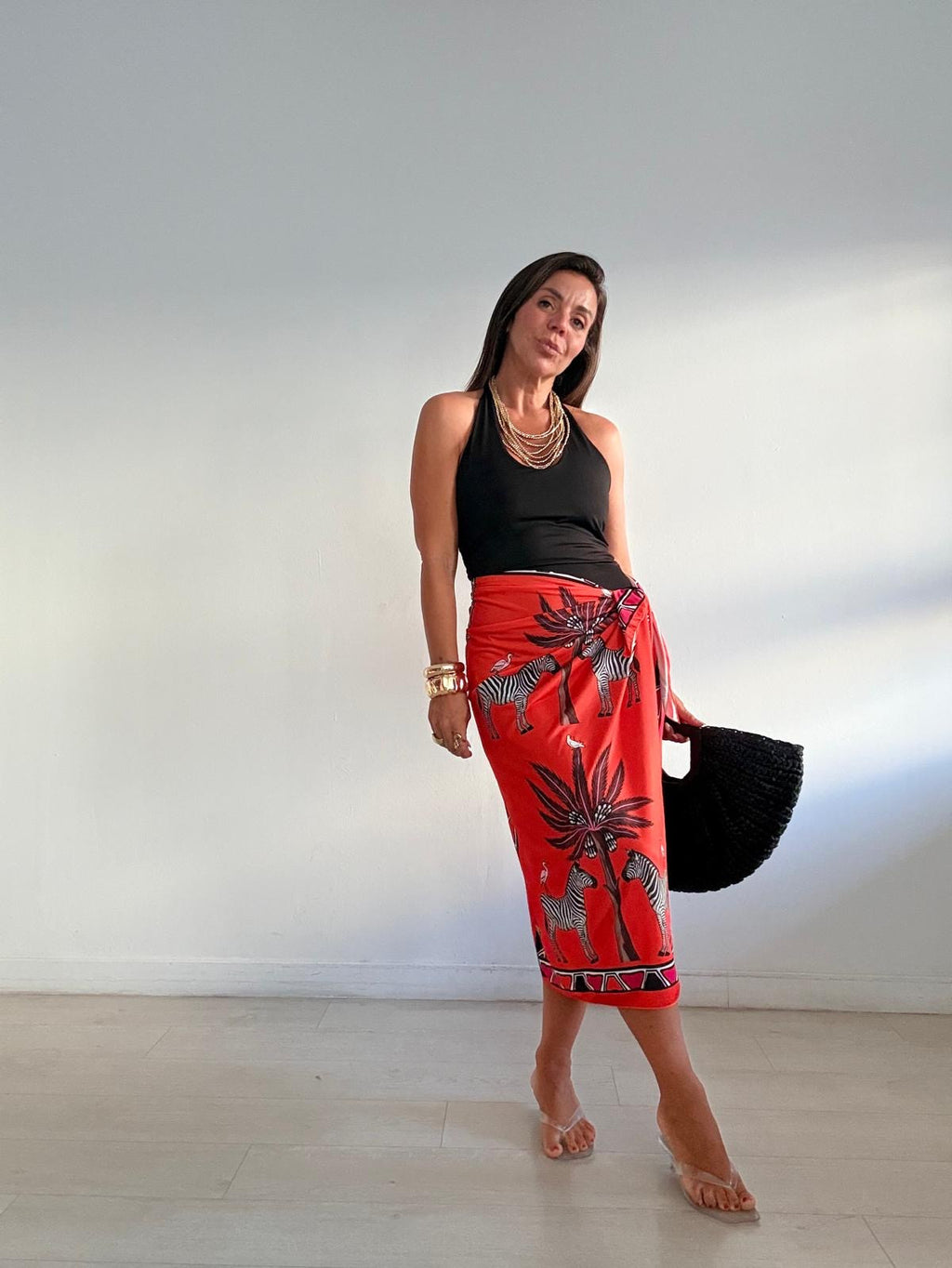 FALDA LARGA LICRA  ZEBRAS RAYAS FUCSIA/NARANJA