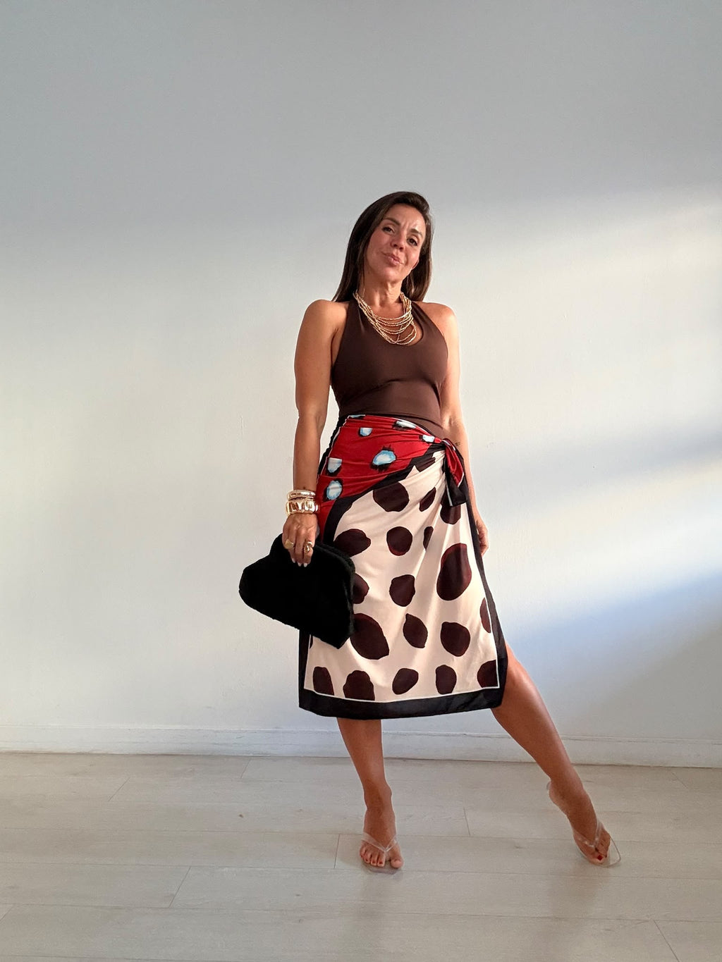 FALDA LARGA LICRA LEOPARDO BICOLOR
