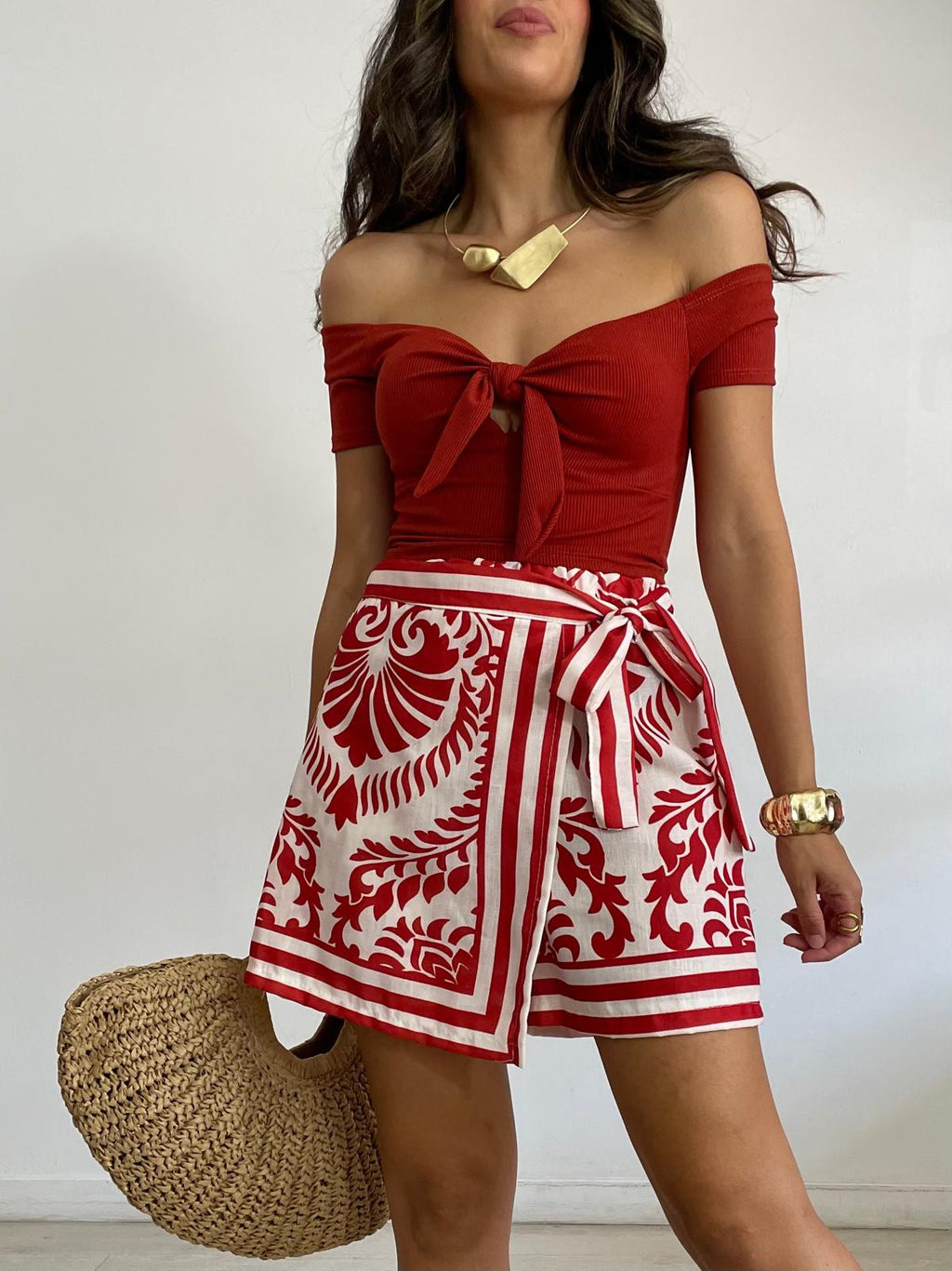 FALDA / PANTALÓN LAZADA ROJO/BLANCO