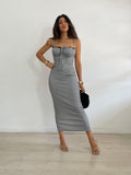 VESTIDO LARGO VICHY ENCAJE PECHO