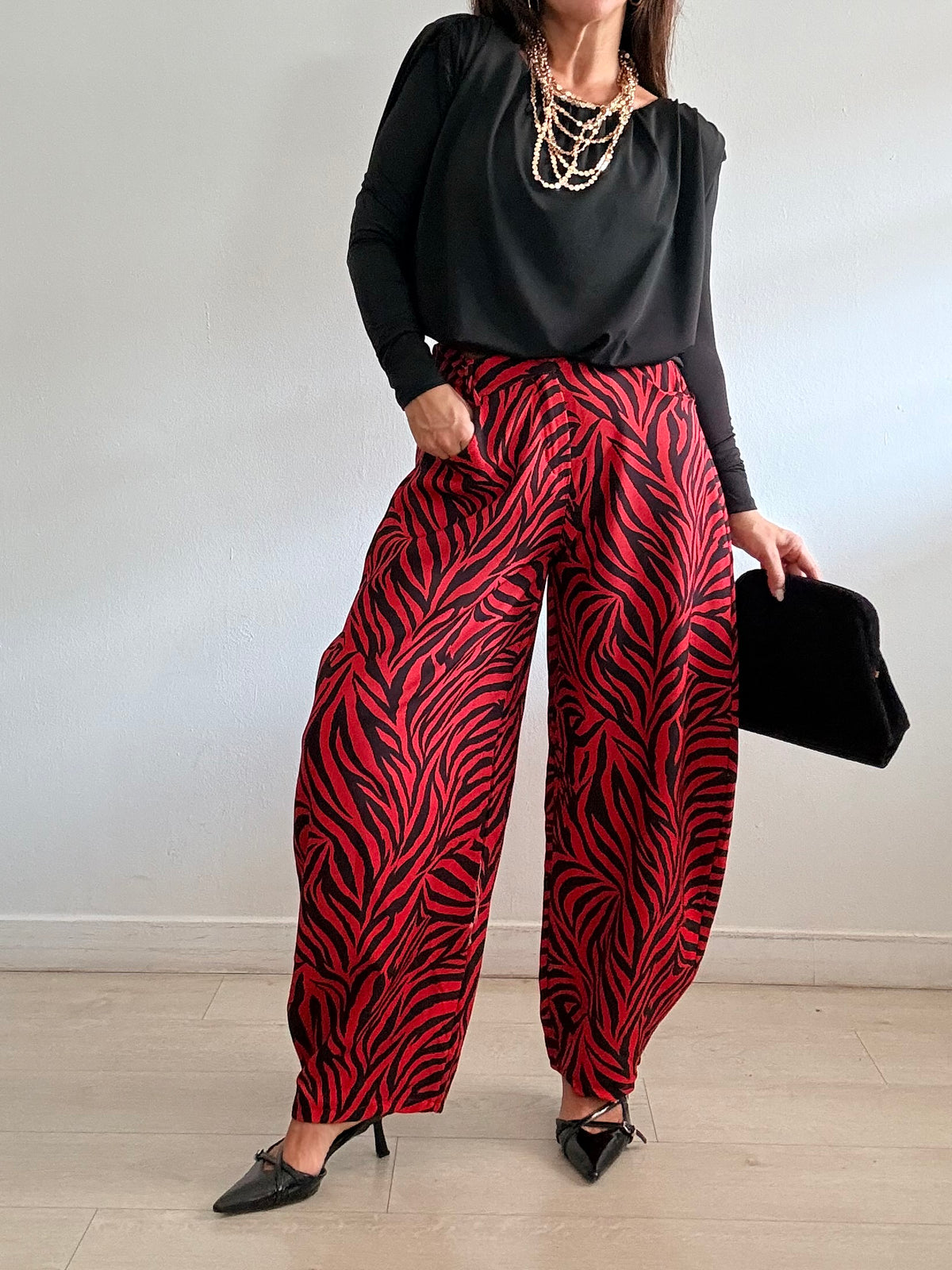 Pantalón balloon cebra rojo