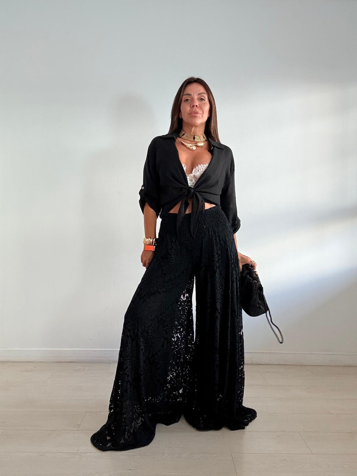PANTALON ELASTICO TRANSPARENCIAS WIDE LEG