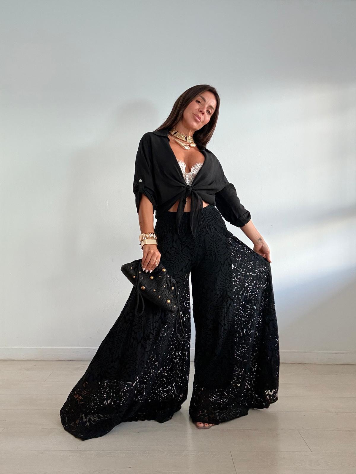 PANTALON ELASTICO TRANSPARENCIAS WIDE LEG