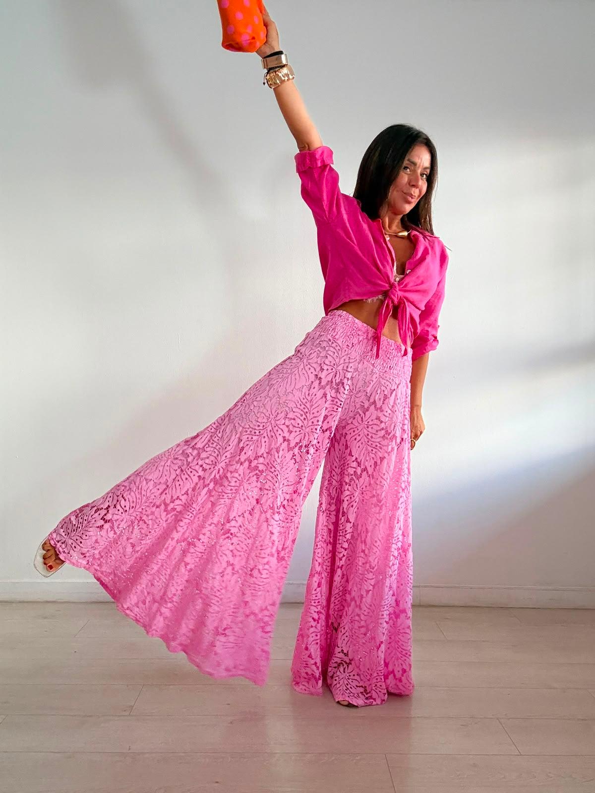 PANTALON ELASTICO TRANSPARENCIAS WIDE LEG