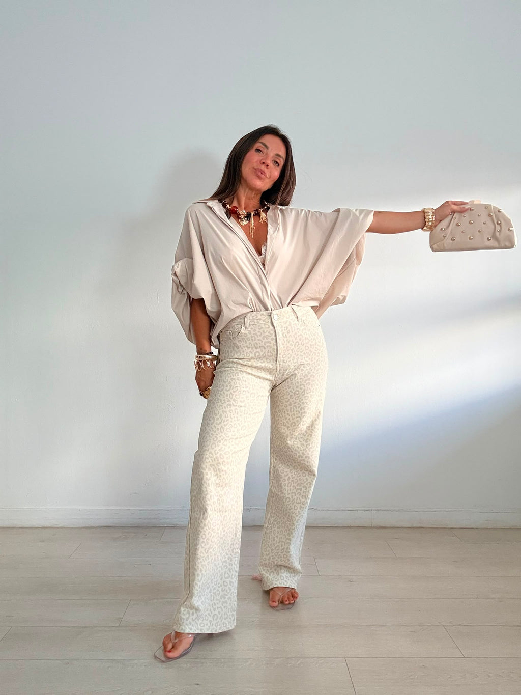 PANTALÓN VAQUERO LEOPARDO BEIGE