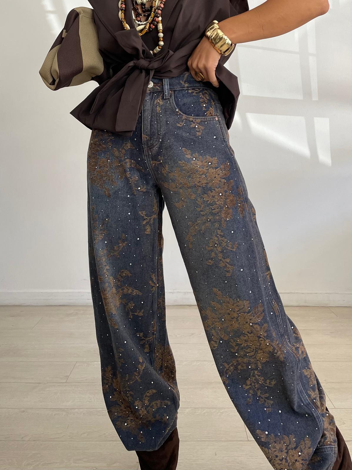 JEANS BALLOON FLORES + STRASS