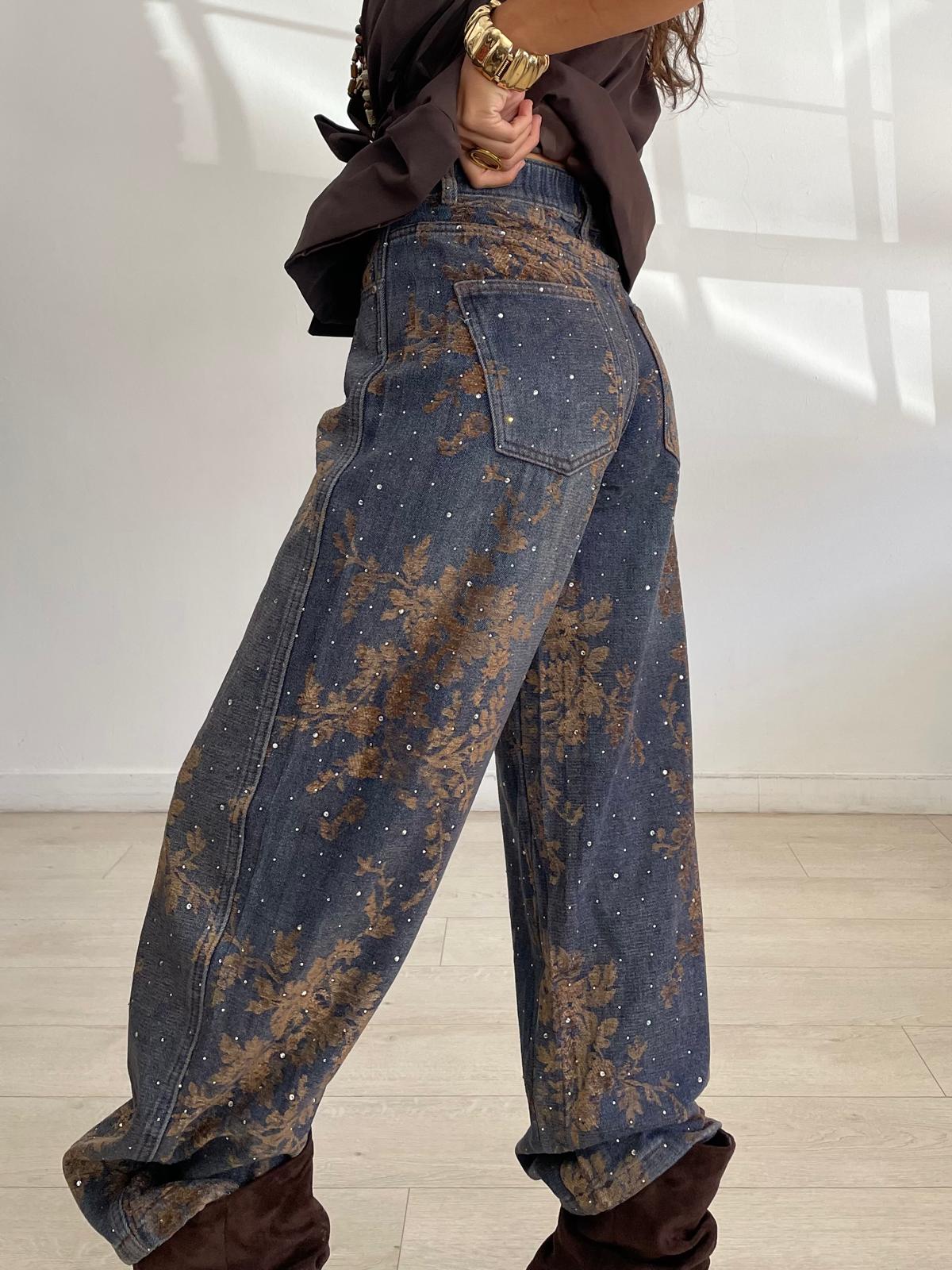 JEANS BALLOON FLORES + STRASS