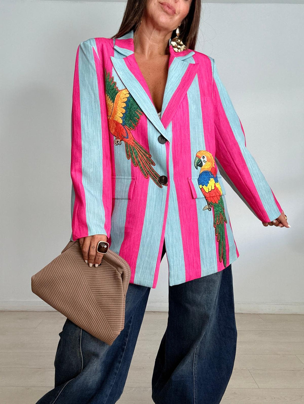 BLAZER  LOROS RAYAS  AZUL / ROSA
