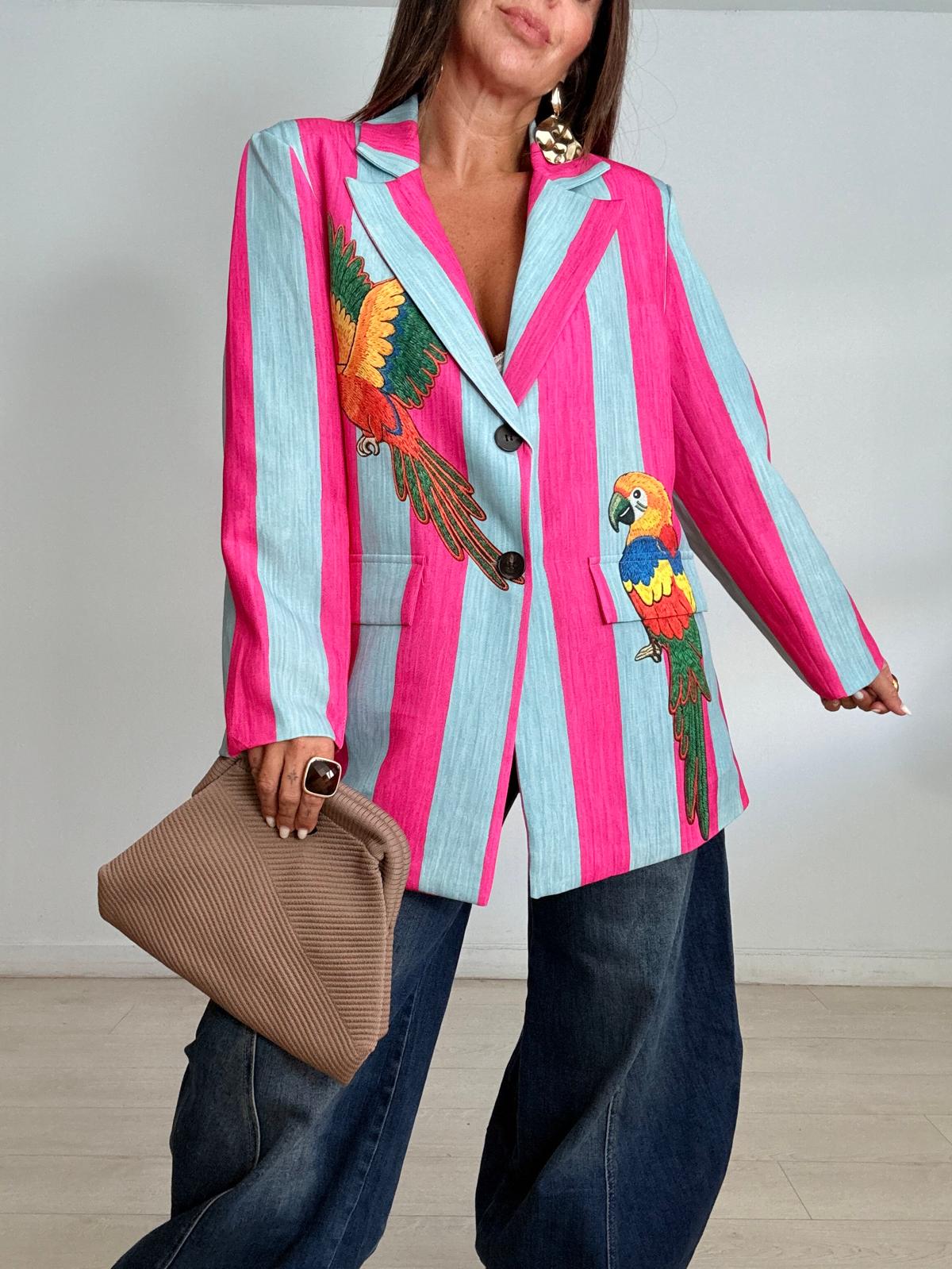 BLAZER  LOROS RAYAS  AZUL / ROSA