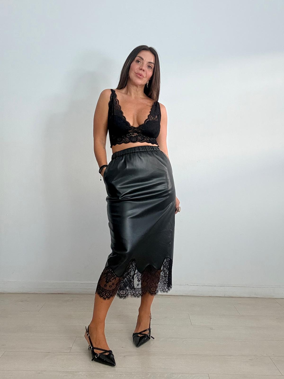 FALDA POLIPIEL + BAJO ENCAJE  NEGRA