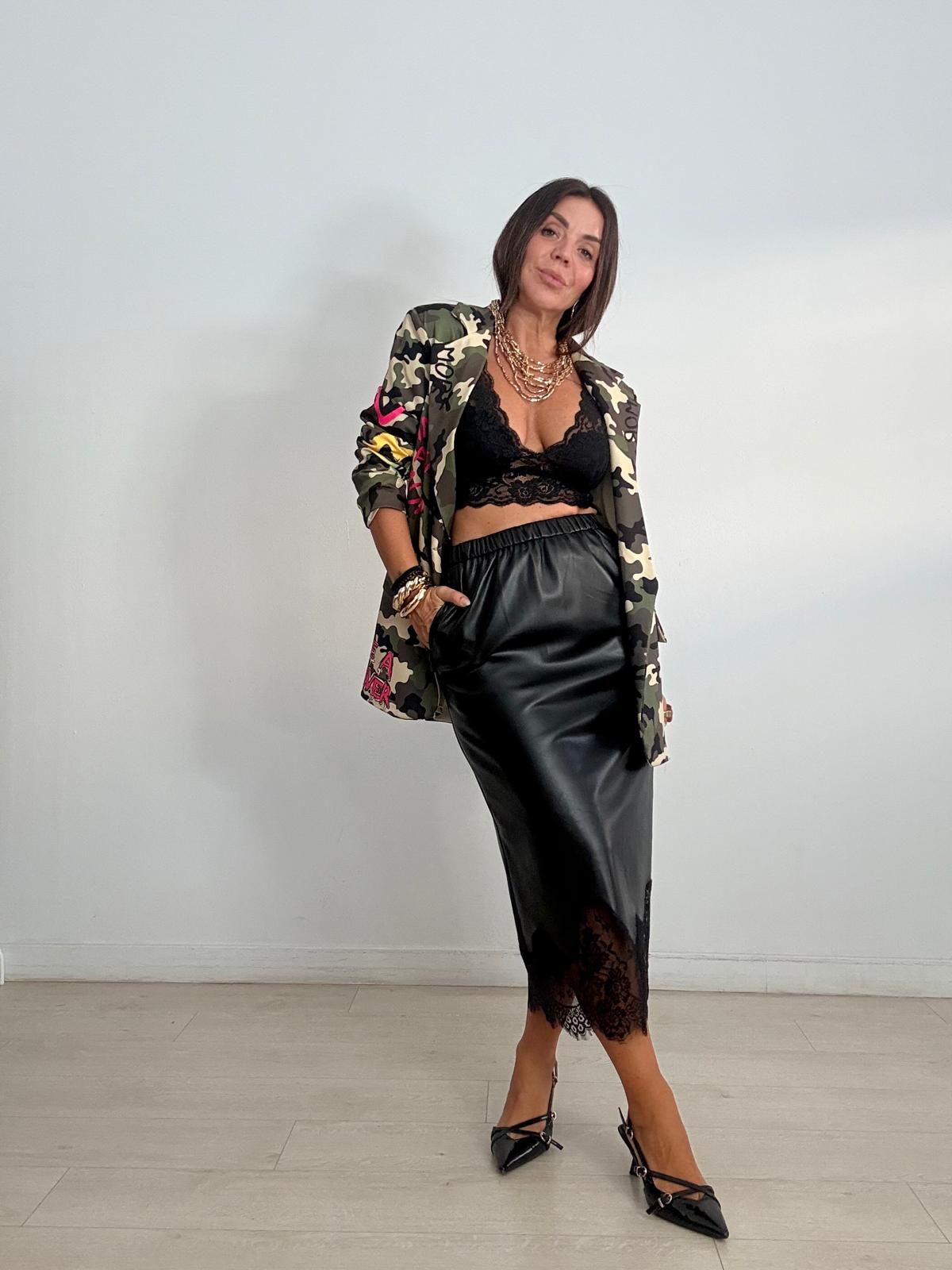 FALDA POLIPIEL + BAJO ENCAJE  NEGRA