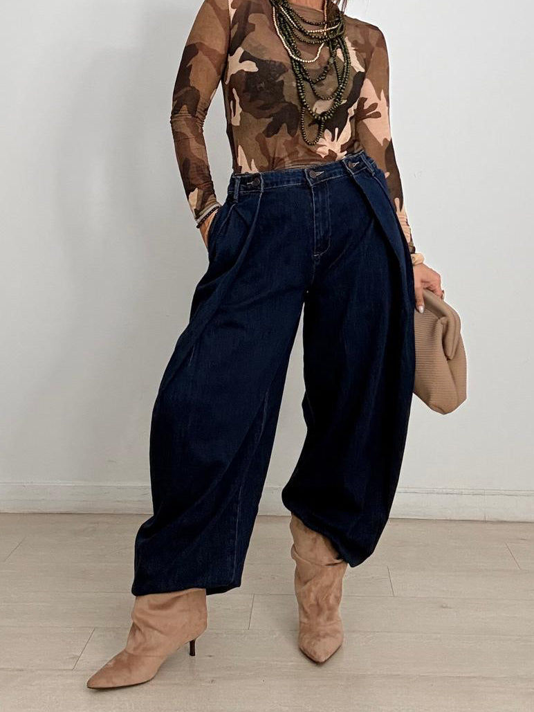 PANTALÓN BALLOON DENIM PINZAS BOTÓN