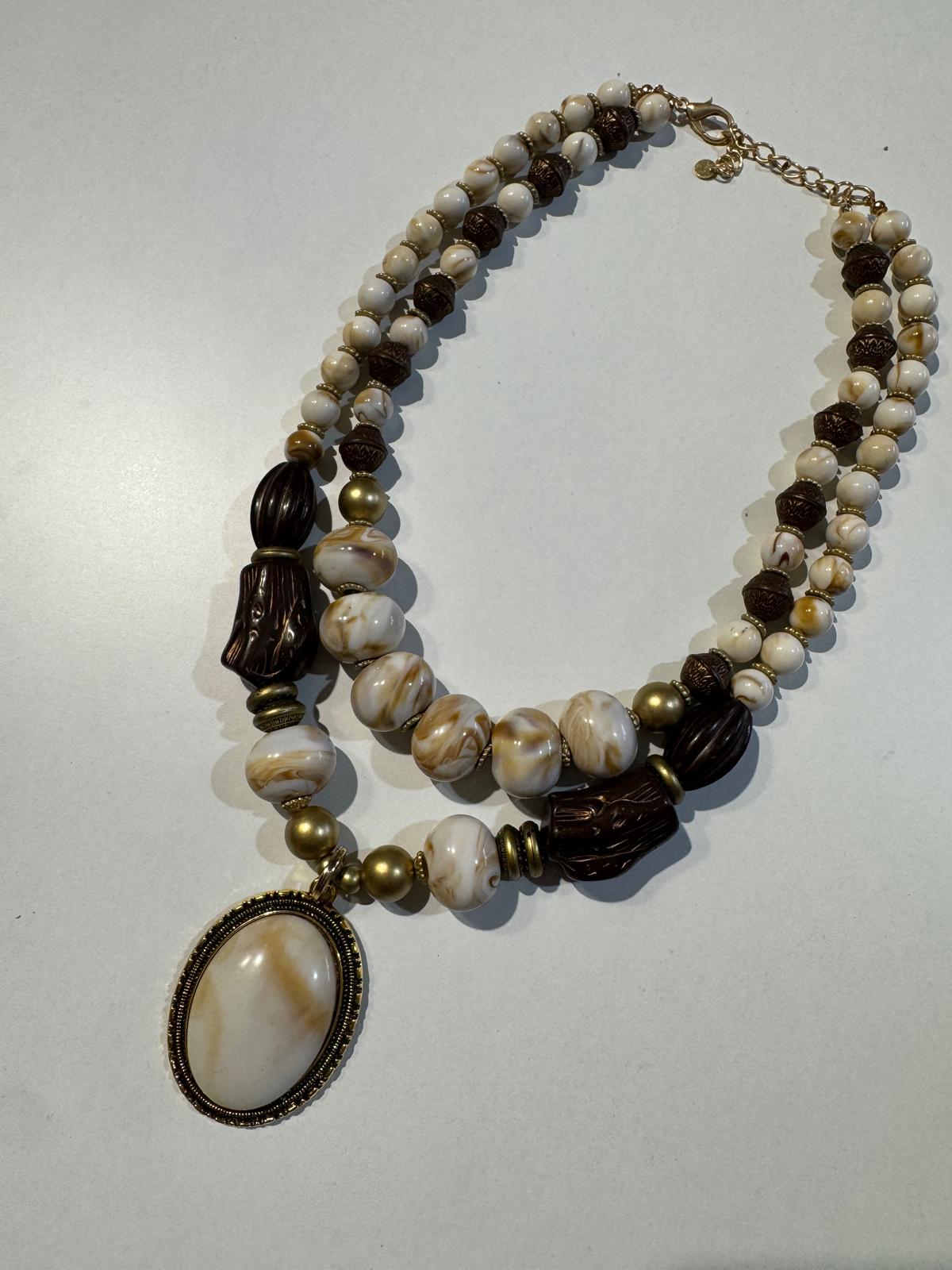 COLLAR DOBLE CUENTAS PIEDRA VINTAGE