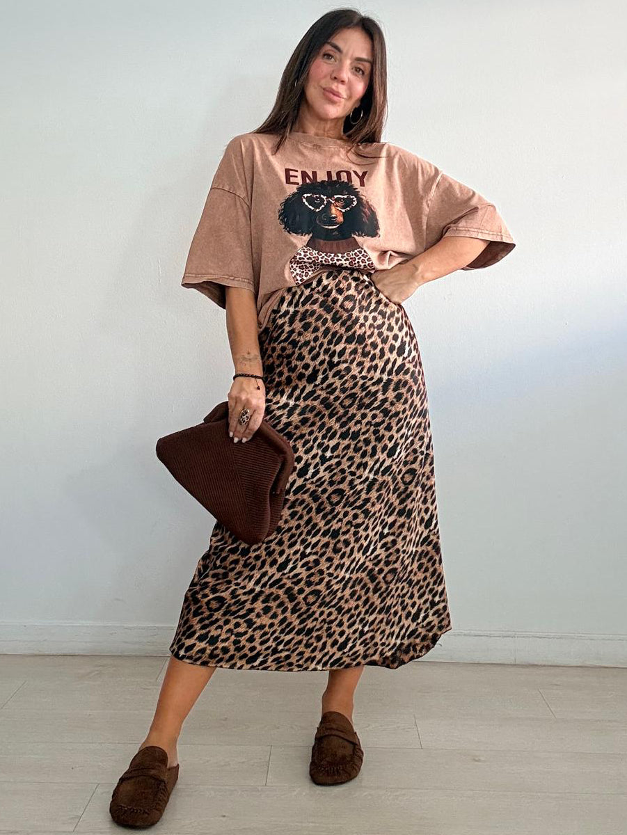 FALDA SATÉN LEOPARDO