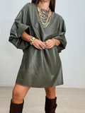 VESTIDO EFECTO PIEL MANGA ABULLONADA