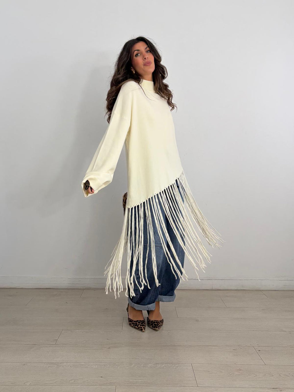 MAXI JERSEY PUNTO+FLECOS CREAM