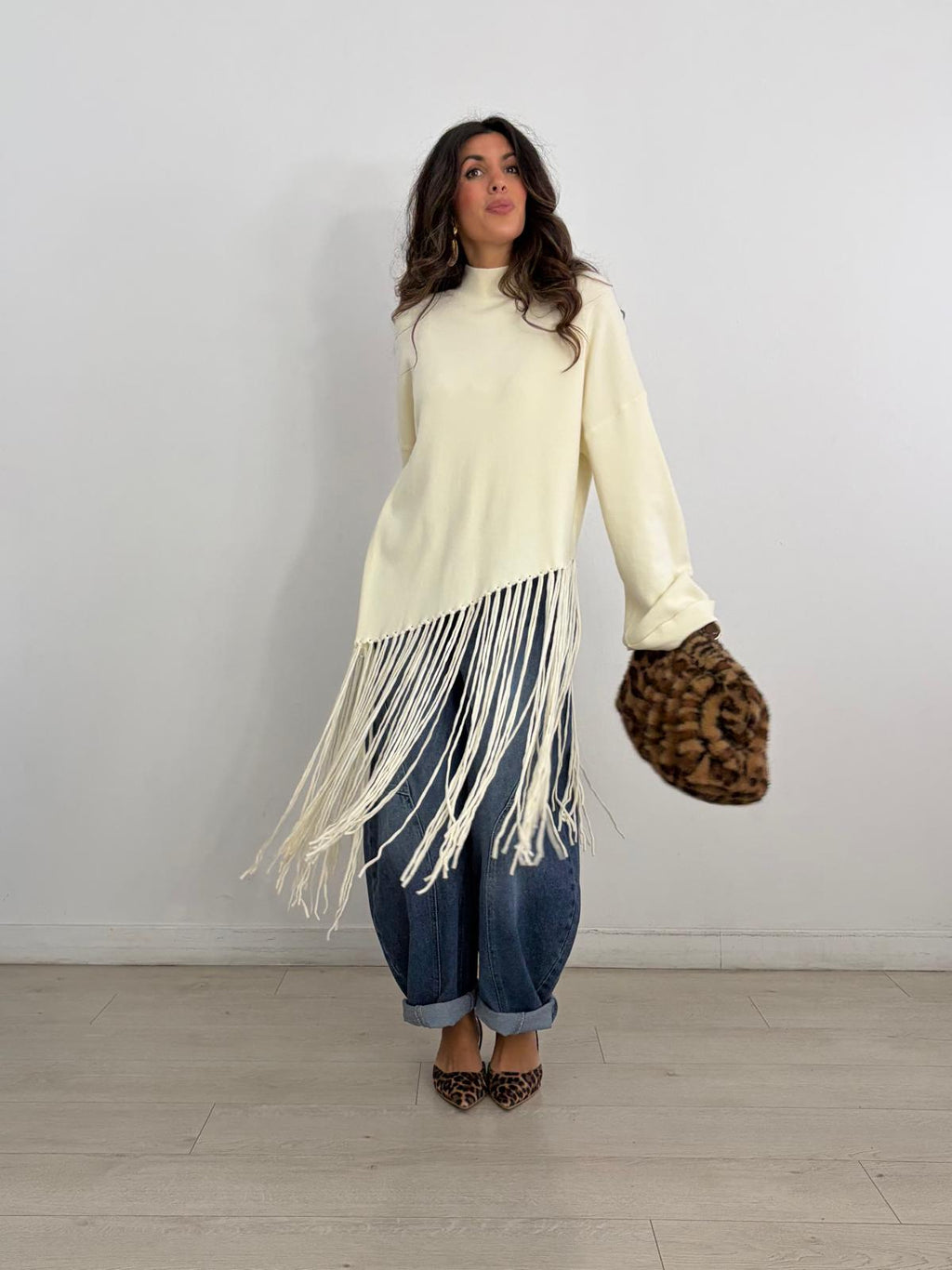 MAXI JERSEY PUNTO+FLECOS CREAM