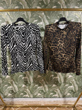 CAMISETA MANGA LARGA LICRA Y HOMBRERAS ANIMAL PRINT